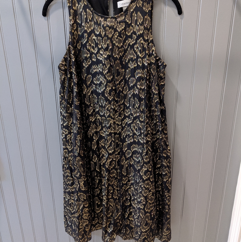 Metallic gold leopard print swing dress
